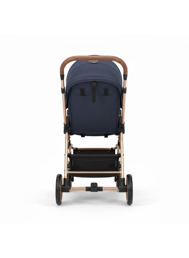 Star Kids Luxury Lightweight Baby Stroller for Travel - Compact Fold Pushchair - Elegant Navy Blue with Gold Frame. - Image 4