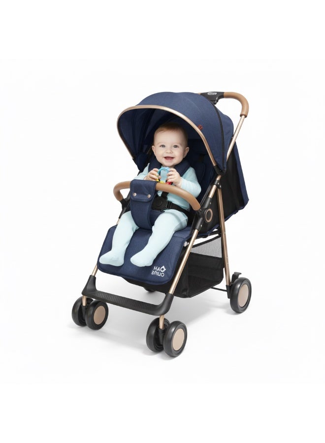 Star Kids Luxury Lightweight Baby Stroller for Travel - Compact Fold Pushchair - Elegant Navy Blue with Gold Frame. - Image 2