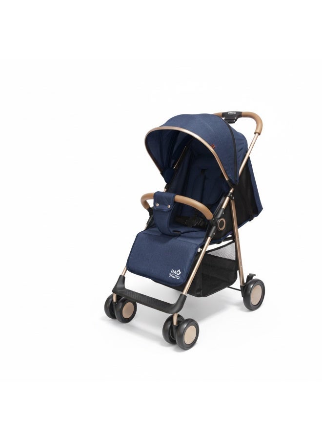Star Kids Luxury Lightweight Baby Stroller for Travel - Compact Fold Pushchair - Elegant Navy Blue with Gold Frame. - Image 1