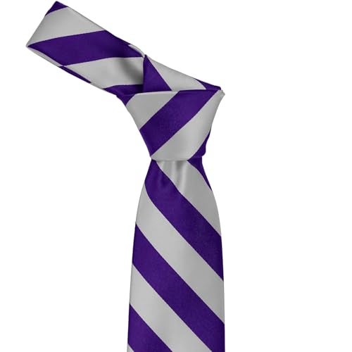 tiemart Striped Tie (Dark Purple and Silver) - Image 5