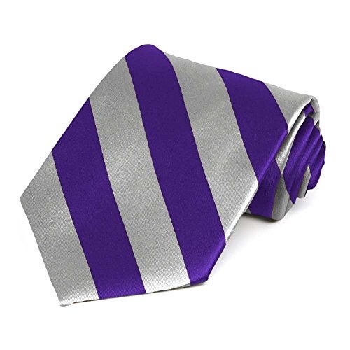 tiemart Striped Tie (Dark Purple and Silver) - Image 1
