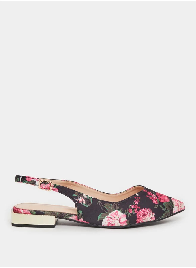 Styli Floral Print Pointed Toe Slingback Flat Shoes