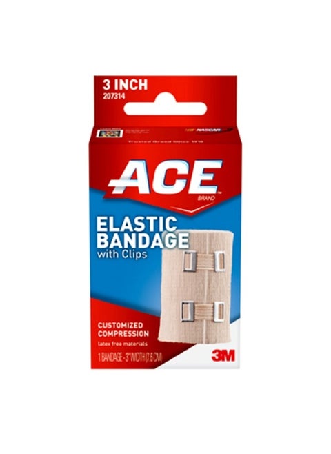 3 Inch Elastic Bandage with with Clips, Beige, Great for Elbow, Ankle, Knee and More, 1 Count