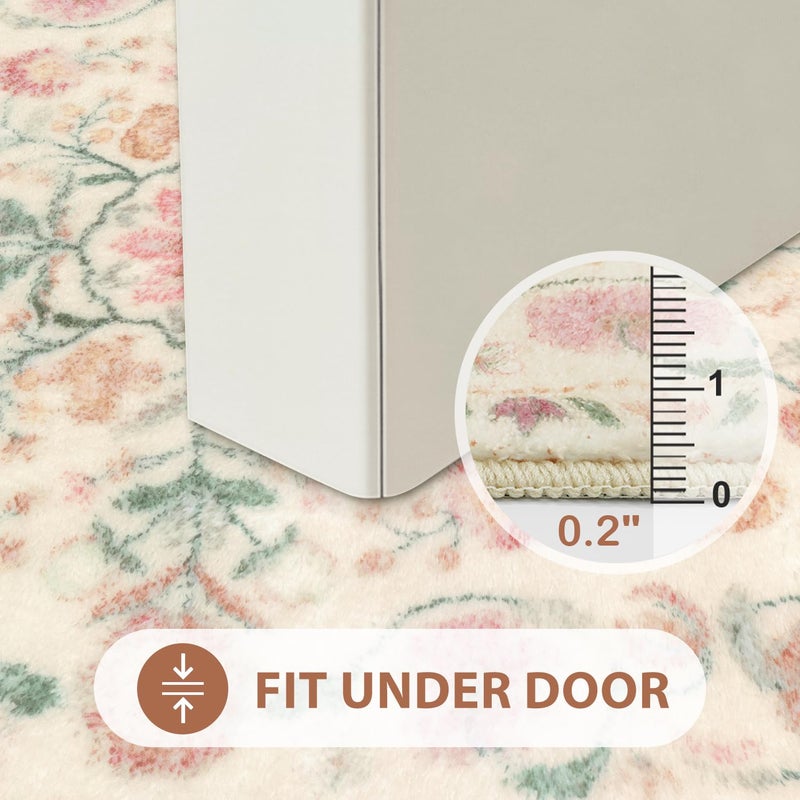 Uphome Boho Bath Mat Beige Floral Small Bathroom Rugs Ultra Soft Non-Slip Vintage Bath Mats Machine Washable Farmhouse Floral Bath Rugs for Bathroom Toilet Sink Tub, 18x26 inch - Image 4