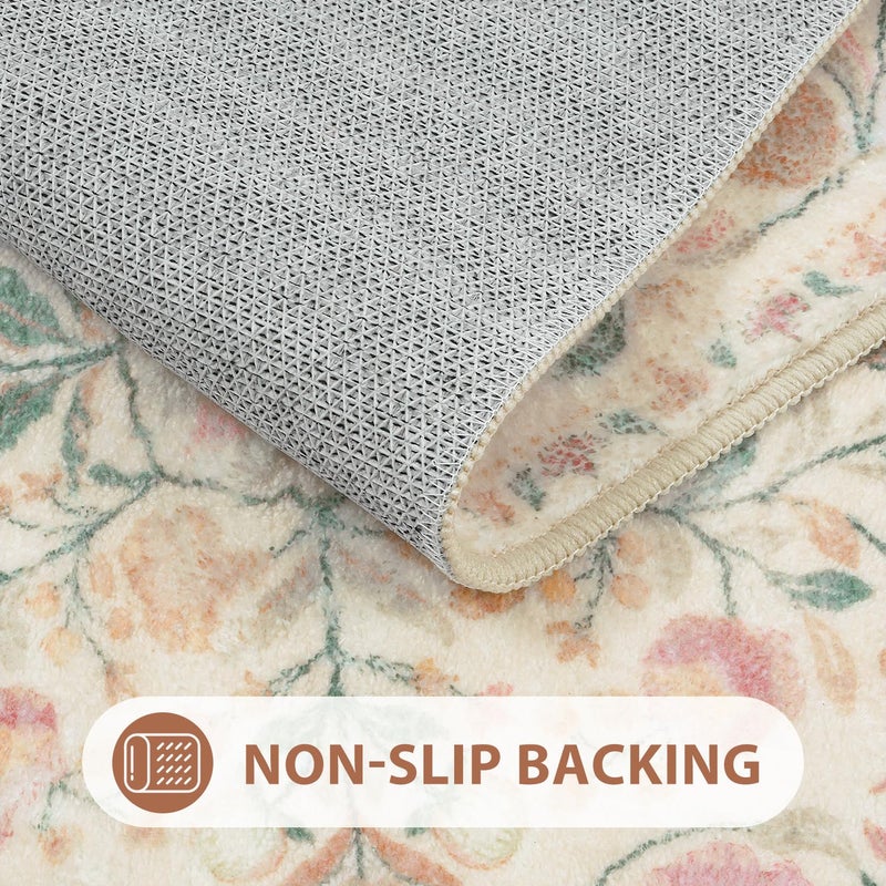 Uphome Boho Bath Mat Beige Floral Small Bathroom Rugs Ultra Soft Non-Slip Vintage Bath Mats Machine Washable Farmhouse Floral Bath Rugs for Bathroom Toilet Sink Tub, 18x26 inch - Image 3