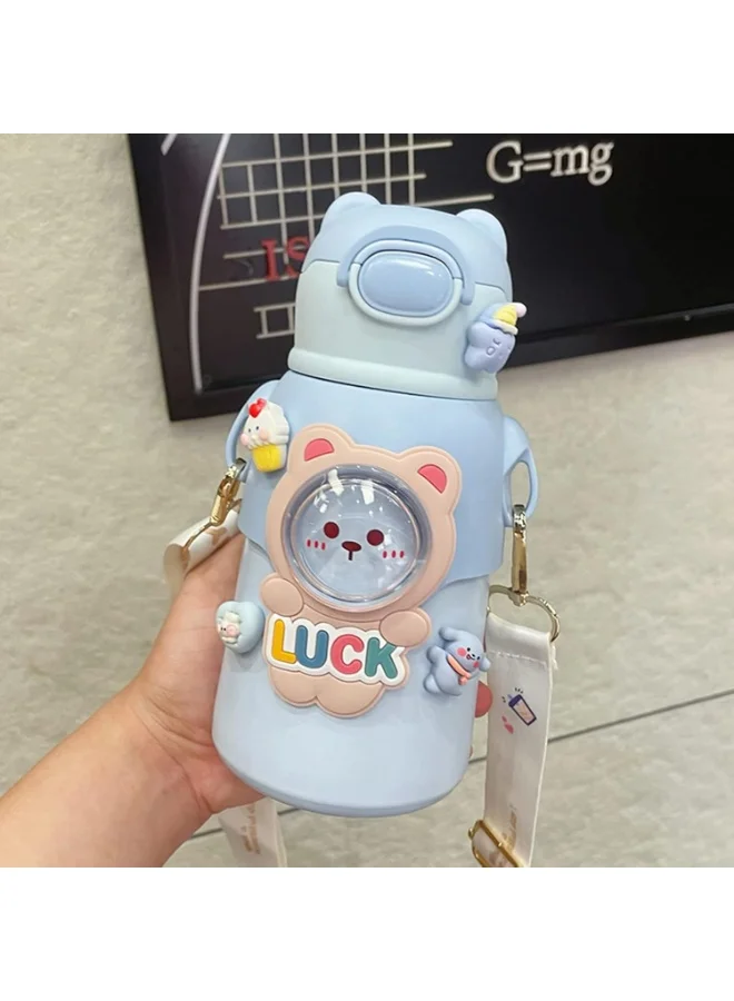 Mobcos Mobcos W Bottle Blue MOBCOS Cute Teddys Water Bottle with Straw, Stainless Steel Drinking Bottle with Straps Reusable Metal Water Bottle Leak Proof Vacuum Insulated Water Bottles for Girls and Boys Keep Hot and Cold (Blue)  | Best Price UAE