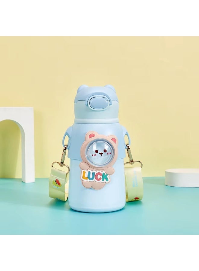 MOBCOS Cute Teddys Water Bottle with Straw, Stainless Steel Drinking Bottle with Straps Reusable Metal Water Bottle Leak Proof Vacuum Insulated Water Bottles for Girls and Boys Keep Hot and Cold (Blue) - Image 5