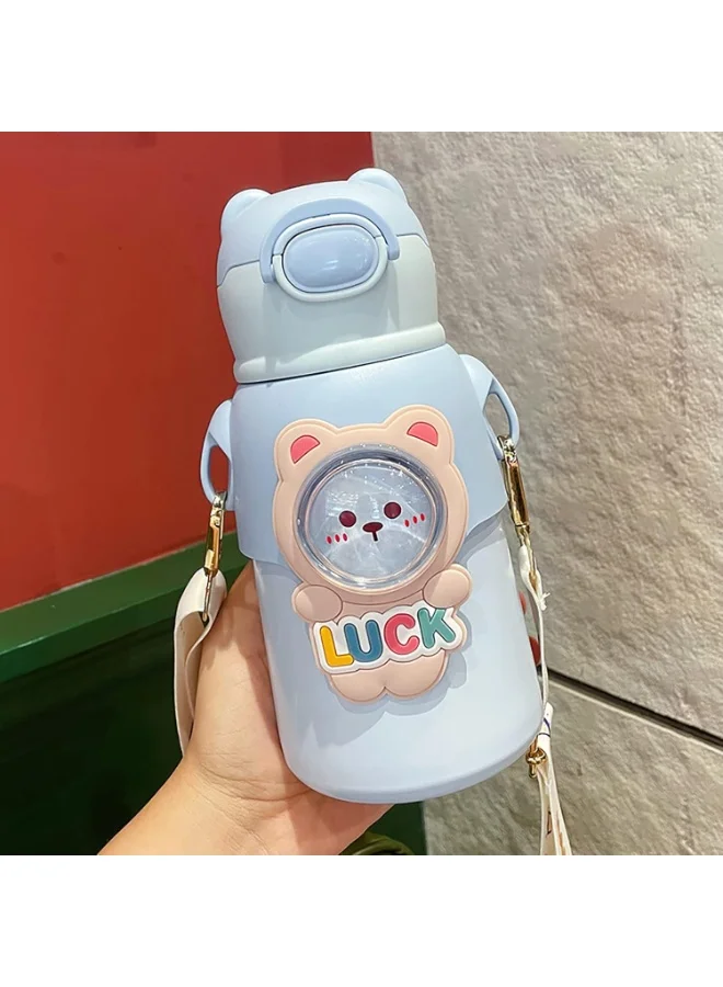 Mobcos Mobcos W Bottle Blue MOBCOS Cute Teddys Water Bottle with Straw, Stainless Steel Drinking Bottle with Straps Reusable Metal Water Bottle Leak Proof Vacuum Insulated Water Bottles for Girls and Boys Keep Hot and Cold (Blue)  | Best Price UAE