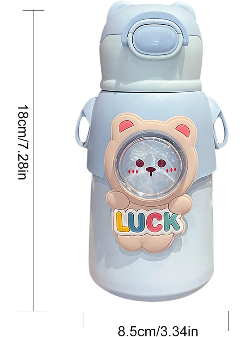 MOBCOS Cute Teddys Water Bottle with Straw, Stainless Steel Drinking Bottle with Straps Reusable Metal Water Bottle Leak Proof Vacuum Insulated Water Bottles for Girls and Boys Keep Hot and Cold (Blue) - Image 2