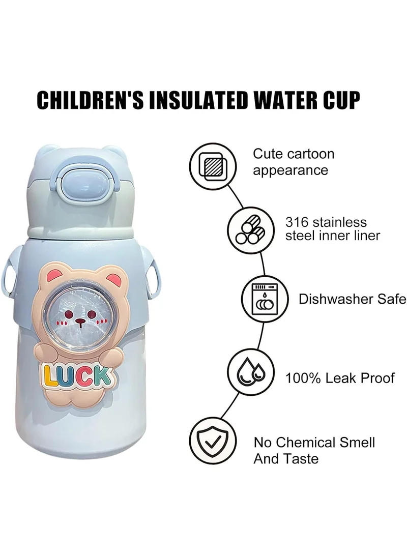 Mobcos Mobcos W Bottle Blue MOBCOS Cute Teddys Water Bottle with Straw, Stainless Steel Drinking Bottle with Straps Reusable Metal Water Bottle Leak Proof Vacuum Insulated Water Bottles for Girls and Boys Keep Hot and Cold (Blue)  | Best Price UAE