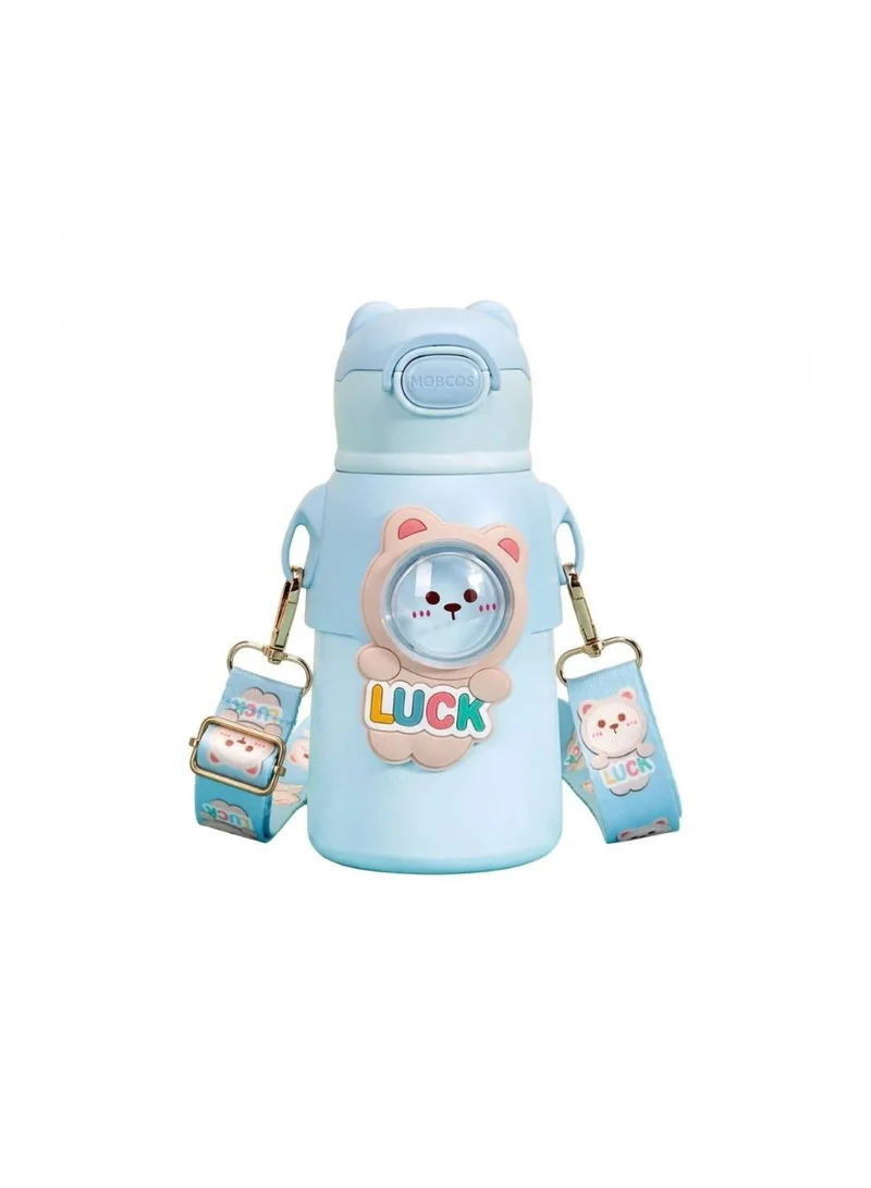 Mobcos MOBCOS Cute Teddys Water Bottle with Straw, Stainless Steel Drinking Bottle with Straps Reusable Metal Water Bottle Leak Proof Vacuum Insulated Water Bottles for Girls and Boys Keep Hot and Cold (Blue)