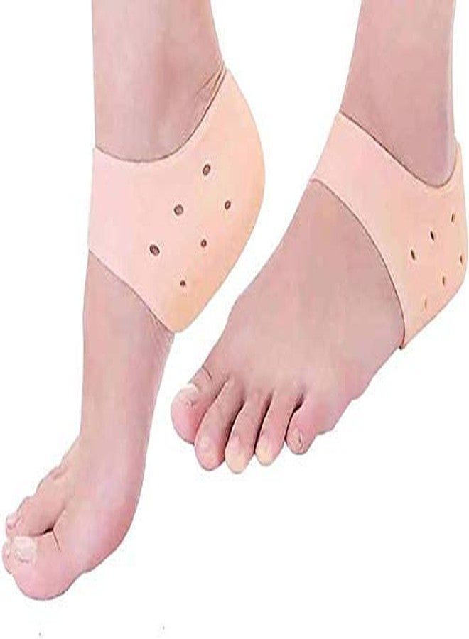 Samip Silicone Gel Heel Pad Socks For anti heel Swelling Pain Relief Dry Hard Cracked Heels Repair Cream Foot Care Ankle Support Cushion Silicone Gel Heel Pad Socks for Pain Relief (Beige, Free Size) - Image 1