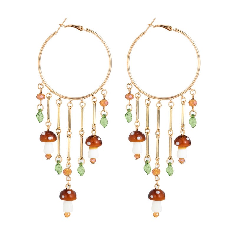 Zaycca Colorful Boho Tassel Hoop Earrings Mushroom Leaves Dangle Earring for Women - Image 1
