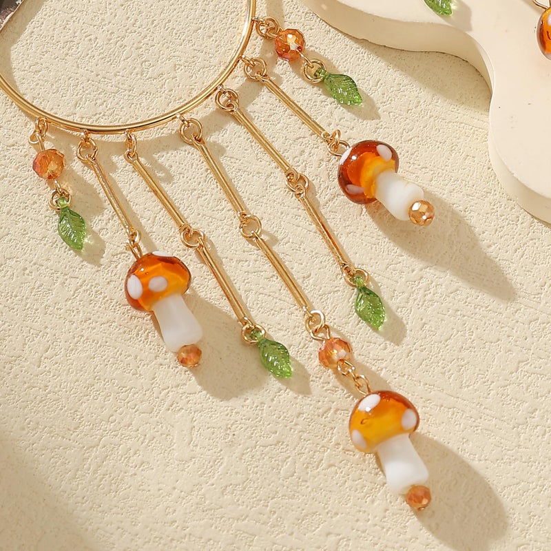 Zaycca Colorful Boho Tassel Hoop Earrings Mushroom Leaves Dangle Earring for Women - Image 5