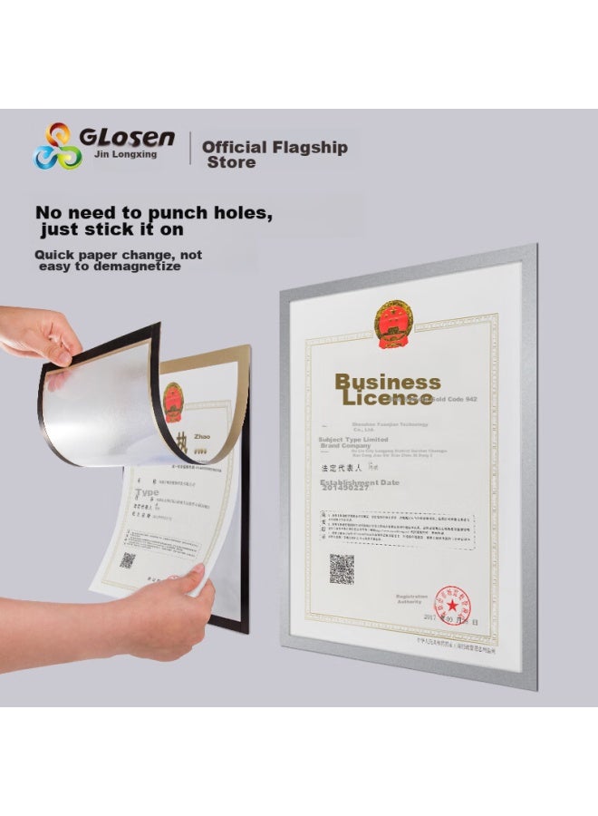 Jin Longxing Jinlongxing Business License Frame A4, Magnetic Display Sticker, Business License Copy Protective Cover Bulletin Board Sticker, 9329, Silver - Image 1