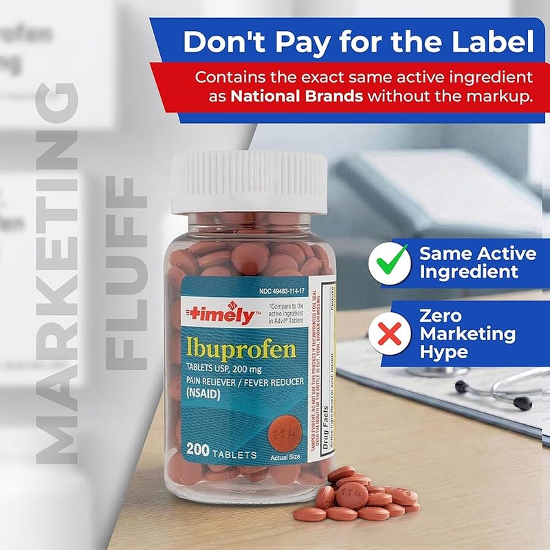 شركة تايم كاب لابز TIME-Cap Labs 200 Tablets Ibuprofen 200mg Coated - Pain Reliever & Fever Reducer (NSAID) for Adults, Helps with Headache, Back Pain, Muscle Aches, Toothaches, Menstrual Cramps & Minor Arthritis Pain - Image 4