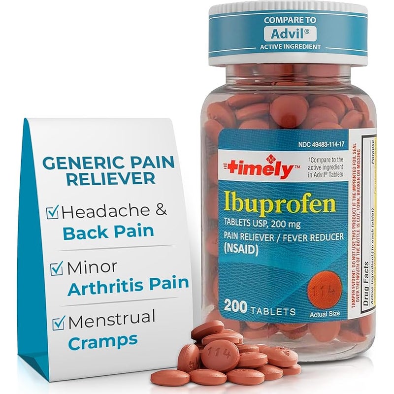 شركة تايم كاب لابز TIME-Cap Labs 200 Tablets Ibuprofen 200mg Coated - Pain Reliever & Fever Reducer (NSAID) for Adults, Helps with Headache, Back Pain, Muscle Aches, Toothaches, Menstrual Cramps & Minor Arthritis Pain - Image 1
