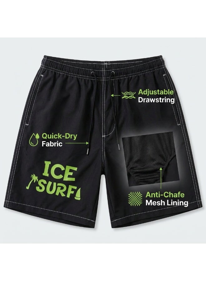 IceZone Men's Quick-Dry IceSurf Board Shorts, Black with Mesh Lining & Drawstring - Image 2