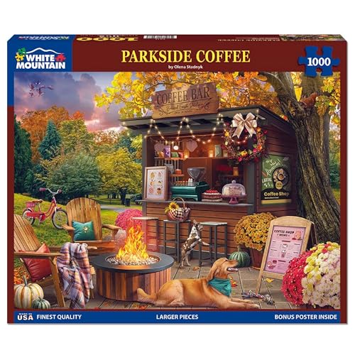 White Mountain 1000 Piece Jigsaw Puzzle Scenic Fall Coffee Puzzles with Large Pieces Gifts for Adults and Family 24x30 Parkside Coffee - Image 1