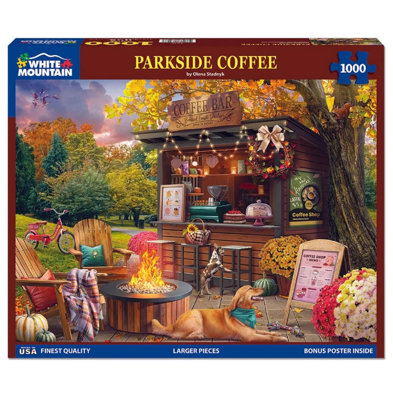 White Mountain 1000 Piece Jigsaw Puzzle Scenic Fall Coffee Puzzles with Large Pieces Gifts for Adults and Family 24x30 Parkside Coffee - Image 3