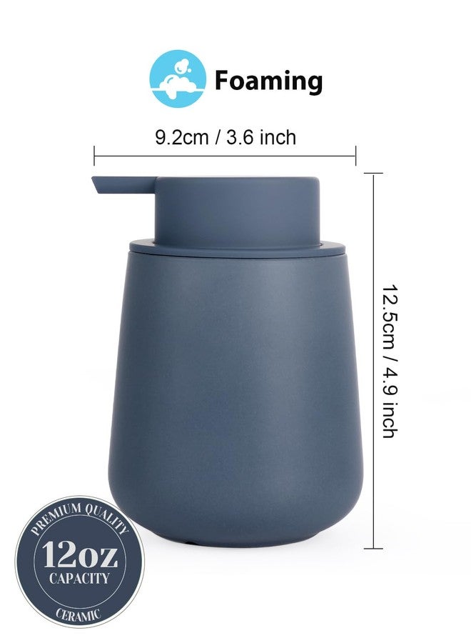 INGOFIN Ceramic Foaming Soap Dispenser - 12 oz Foam Hand Soap Dispenser Bathroom, Ceramic Dish Soap Modern Dish Soap Dispenser with Pump for Kitchen, Matte Blue - Image 2