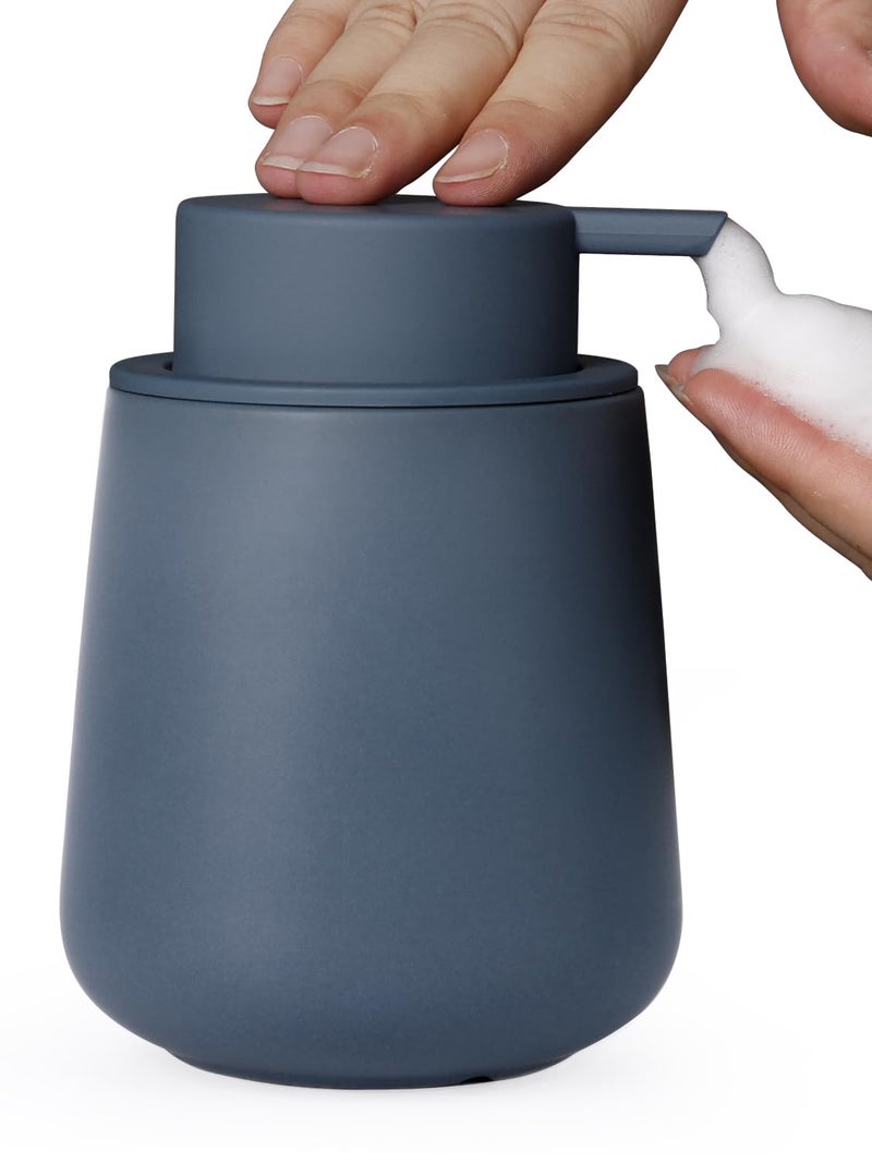 INGOFIN Ceramic Foaming Soap Dispenser - 12 oz Foam Hand Soap Dispenser Bathroom, Ceramic Dish Soap Modern Dish Soap Dispenser with Pump for Kitchen, Matte Blue - Image 1