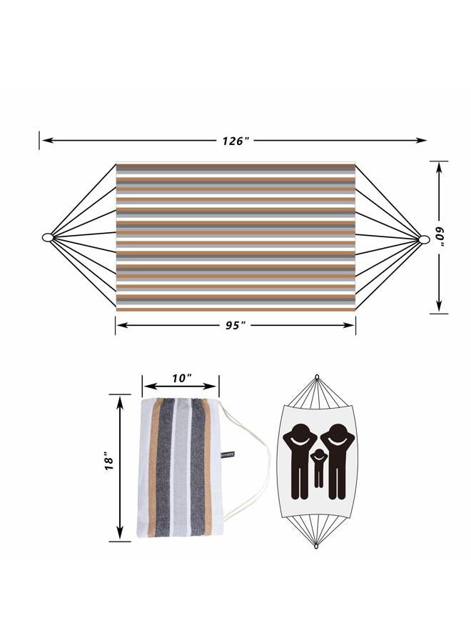 ROOITY Double Hammock Brazilian Hammocks with Portable Carrying Bag,Soft Woven Cotton Fabric, Up to 450 Lbs Hanging for Patio,trees,Garden,Backyard,Porch,Outdoor and Indoor XXX-Large Grey&White Stripe - Image 2