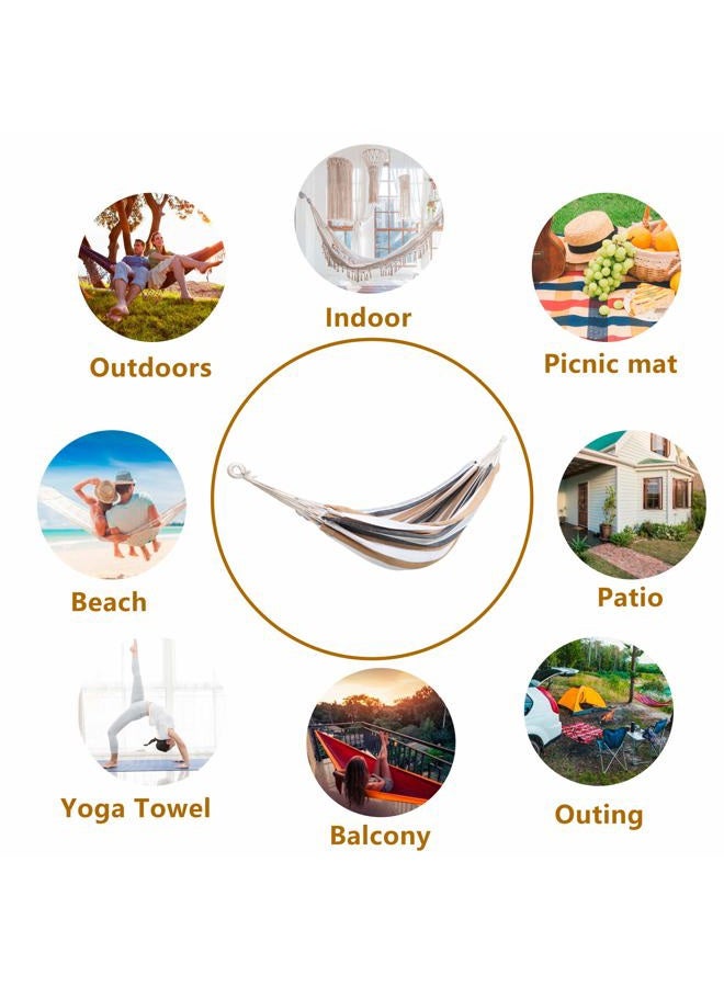 ROOITY Double Hammock Brazilian Hammocks with Portable Carrying Bag,Soft Woven Cotton Fabric, Up to 450 Lbs Hanging for Patio,trees,Garden,Backyard,Porch,Outdoor and Indoor XXX-Large Grey&White Stripe - Image 5