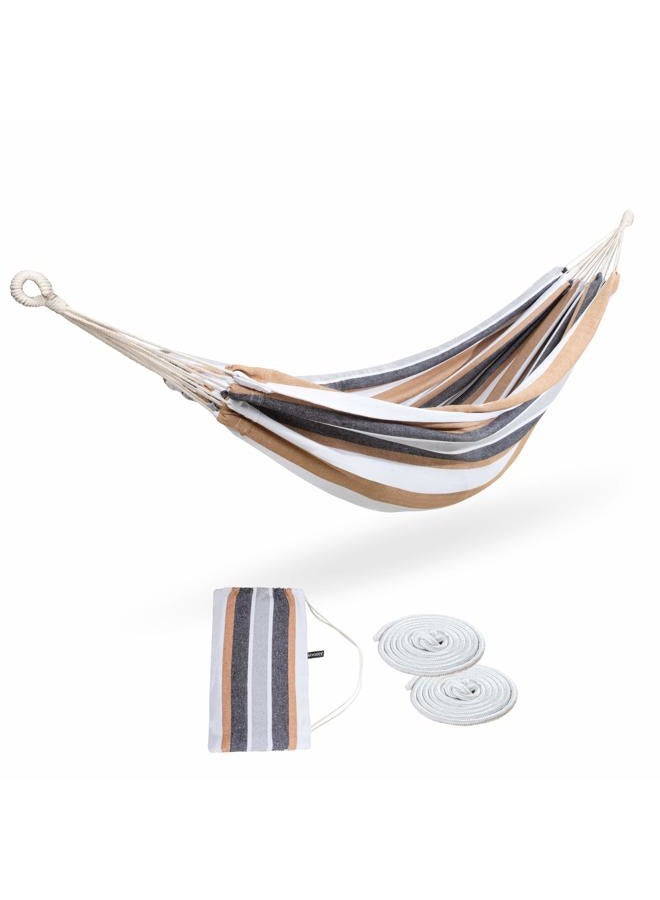 ROOITY Double Hammock Brazilian Hammocks with Portable Carrying Bag,Soft Woven Cotton Fabric, Up to 450 Lbs Hanging for Patio,trees,Garden,Backyard,Porch,Outdoor and Indoor XXX-Large Grey&White Stripe - Image 1