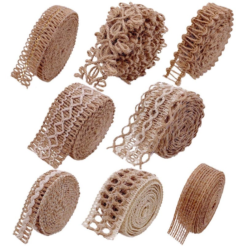 Burlap Ribbons8 Rolls Burlap Lace Burlap Wedding Ribbon Natural Jute Rope Twine String for Crafts Gift Wrapping Wedding Party Home Decoration176 Yards