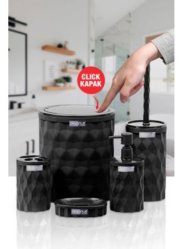 ‎okyanus Home Ocean Home Diamond Black Click Cover 5-Piece Bathroom Set  - Image 1