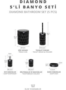 ‎okyanus Home Ocean Home Diamond Black Click Cover 5-Piece Bathroom Set  - Image 4