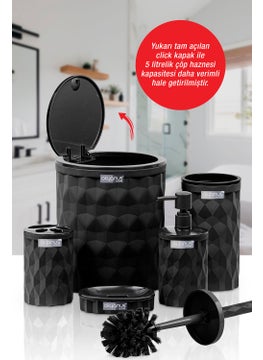 ‎okyanus Home Ocean Home Diamond Black Click Cover 5-Piece Bathroom Set  - Image 5