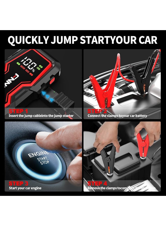 FNNEMGE Car Jump Starter, 6000A Peak 12V Jump Starter Battery Pack(Up to All Gas, 8.0L Diesel Engine),with USB Charge Output Port,LED Light,HD Large Screen - Image 4