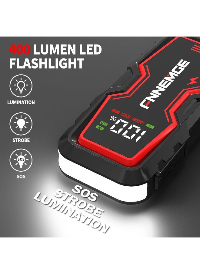 FNNEMGE Car Jump Starter, 6000A Peak 12V Jump Starter Battery Pack(Up to All Gas, 8.0L Diesel Engine),with USB Charge Output Port,LED Light,HD Large Screen - Image 5
