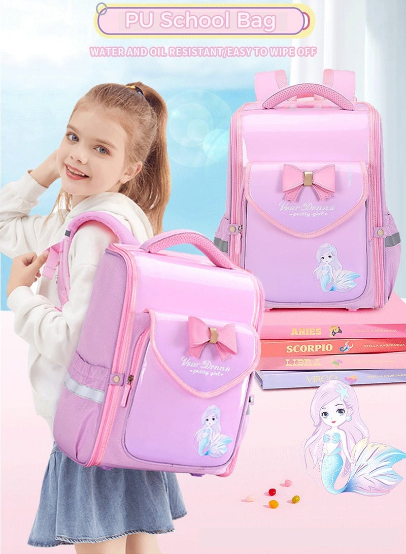 High Quality PU Backpack for Kids,Ergonomic School Bag,Waterproof,Antifouling,Spine Protection Design,Perfect Gift for Back to School Season(Pink)  - Image 1
