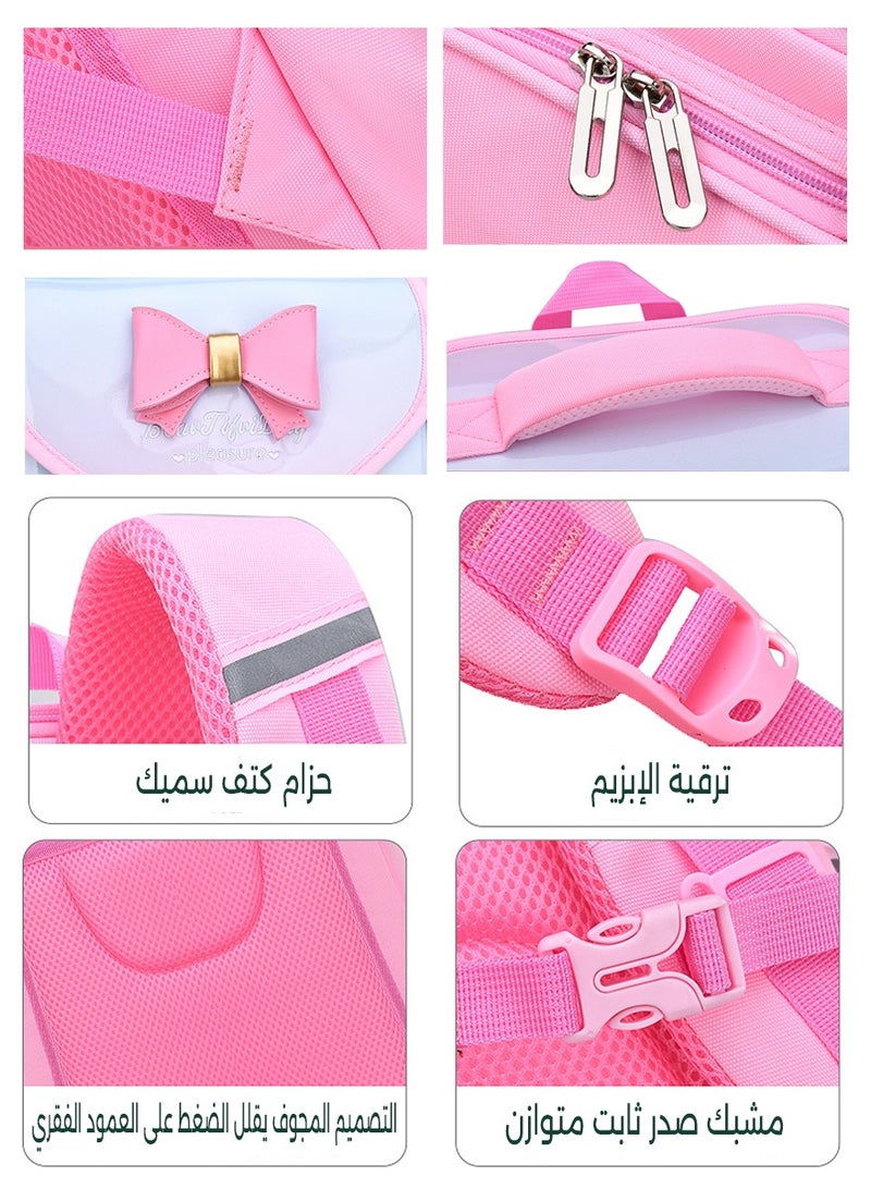 شنطة ظهر اطفال،حقيبة مدرسية مريحة، مقاومة للماء، مضادة للحشف، تصميم لحماية العمود الفقري، هدية مثالية لموسم العودة إلى المدرسة,شنط مدرسيه بناتي(وردي) - Image 4