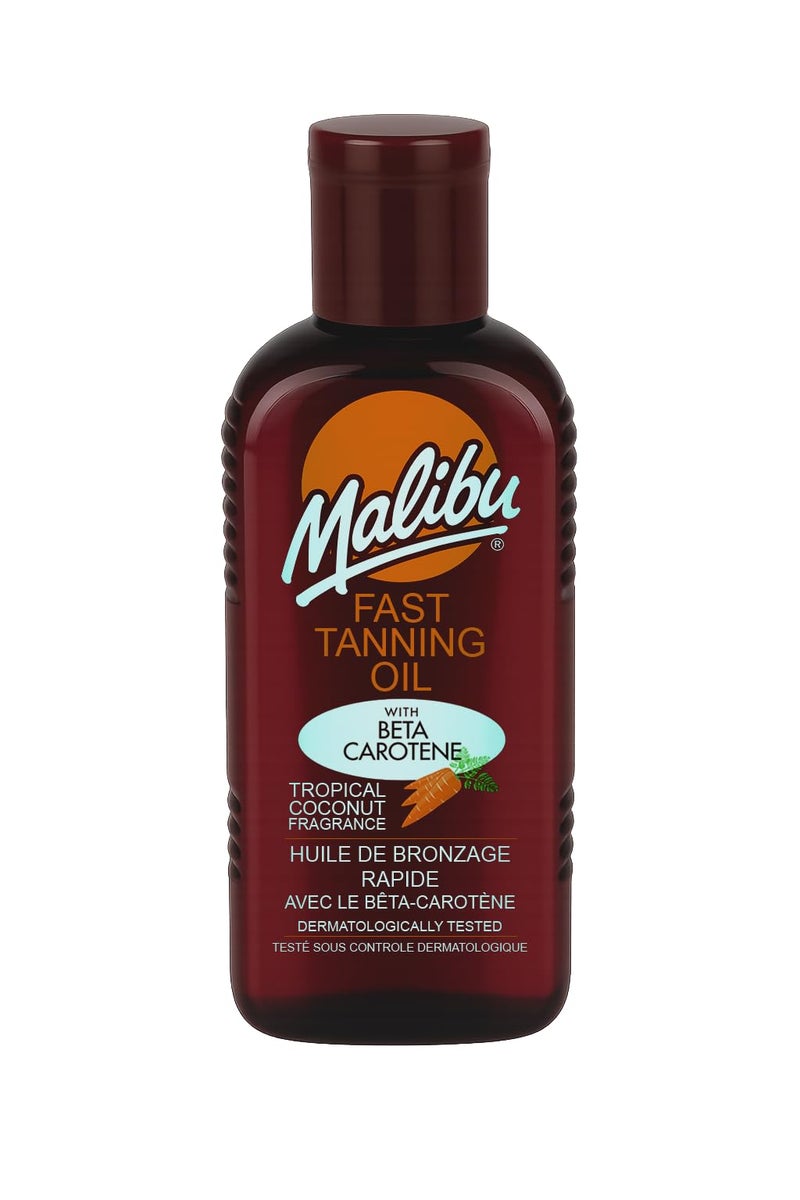Malibu زيت تانغ مالibu صن السريع - معزز تان للخارجية/سرير التان، مستخلص جزر بيتا كاروتين وفيتامين E للترطيب والرطوبة، مقاوم للماء، جوز الهند، خالي من القسوة، مصنوع في المملكة المتحدة (6.8 أونصة سائلة) - Image 1