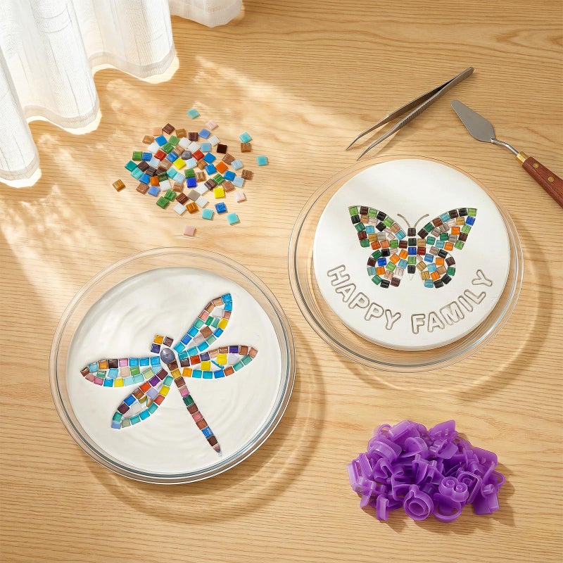 U0U 10PCS Stepping Stone Kit Includes Round Cement Molds, Mosaic Tiles and Carving Tools,DIY Garden Stepping Stone kit for Kids,Family,Outdoor Walkways Pavement Decoration (Transparent, 10inch) - Image 4