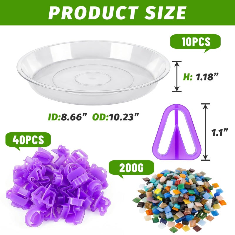U0U 10PCS Stepping Stone Kit Includes Round Cement Molds, Mosaic Tiles and Carving Tools,DIY Garden Stepping Stone kit for Kids,Family,Outdoor Walkways Pavement Decoration (Transparent, 10inch) - Image 2