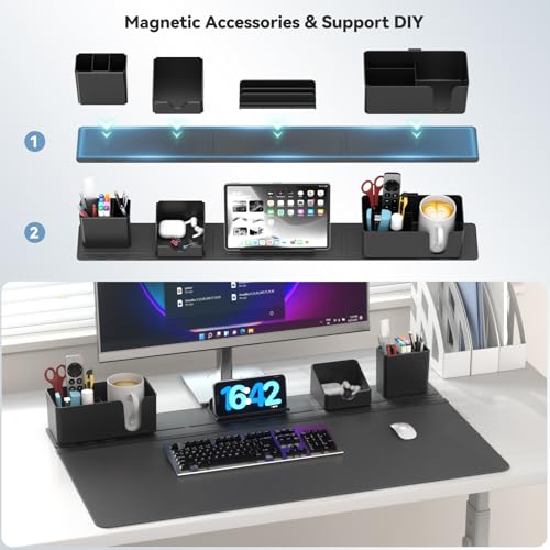 KDD Desk Pad and Magnetic Organizer Set - 5 in 1 Large Mouse Mat with Phone Stand, Cup Holder, Pen Holder, Storage Box & Card Case, Multifunction DIY Desktop Storage Accessories for Office and Home - Image 5