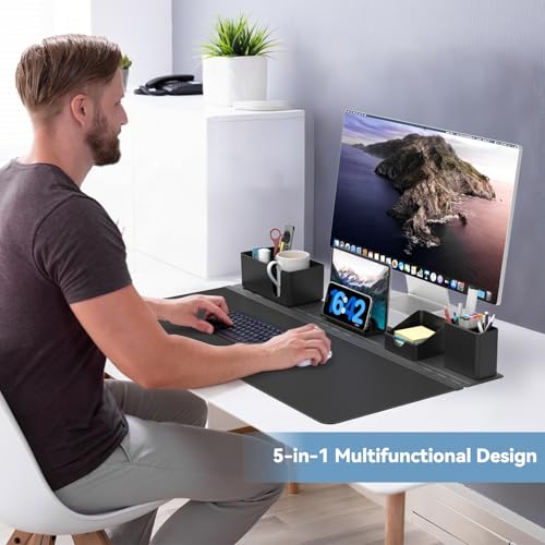KDD Desk Pad and Magnetic Organizer Set - 5 in 1 Large Mouse Mat with Phone Stand, Cup Holder, Pen Holder, Storage Box & Card Case, Multifunction DIY Desktop Storage Accessories for Office and Home - Image 3