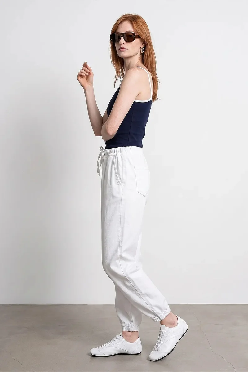Dilvin White DILVIN Cotton Poplin Jogger Pants for Women | Best Price UAE