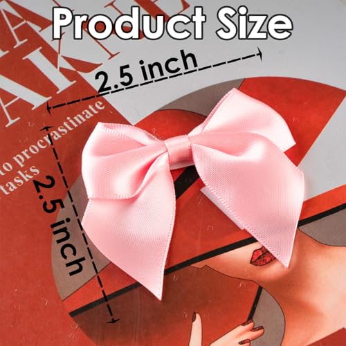 Peotclola Pink Satin Ribbon Bows 2.5" Self-Adhesive Gift Wrap Bows with Double-Sided Tape for Gift Wrapping, Wedding Decor, Birthday Presents, Party Decor, DIY Crafts, Baby Shower, Anniversary,50 PCs - Image 3