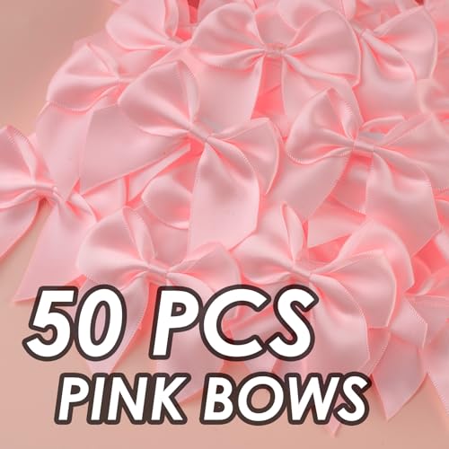 Peotclola Pink Satin Ribbon Bows 2.5" Self-Adhesive Gift Wrap Bows with Double-Sided Tape for Gift Wrapping, Wedding Decor, Birthday Presents, Party Decor, DIY Crafts, Baby Shower, Anniversary,50 PCs - Image 2