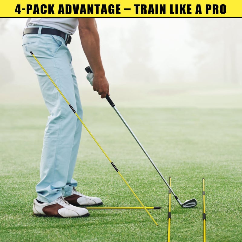 Goashpeaot 4 Pack Golf Alignment Sticks, 40" Collapsible Alignment Sticks Perfect for Swing Practice (Yellow) - Image 4