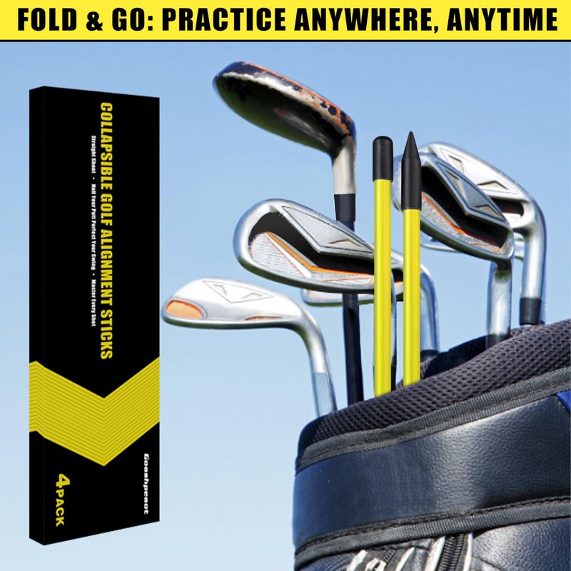 Goashpeaot 4 Pack Golf Alignment Sticks, 40" Collapsible Alignment Sticks Perfect for Swing Practice (Yellow) - Image 5