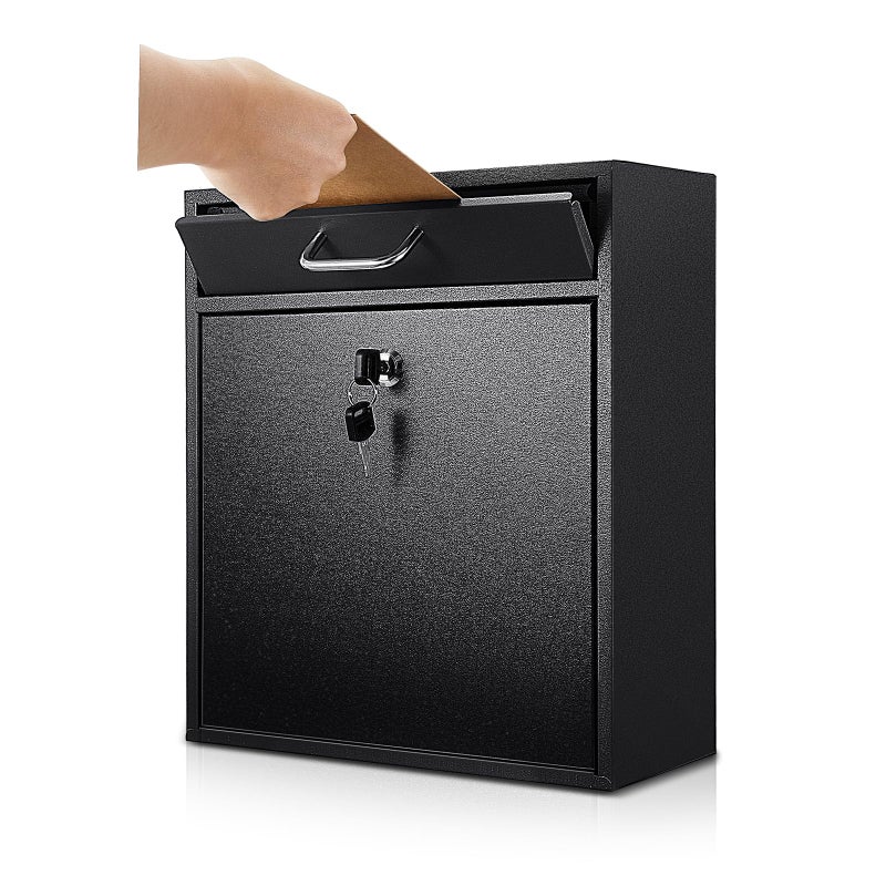 Yaocom Locking Mailbox with Key for Outdoor 12 x 10.5 x 4.7 Inches Large Wall Mount Mail Box with Lock Security Mail Drop Metal Collection Boxes Hanging Secure Postbox(Black) - Image 1