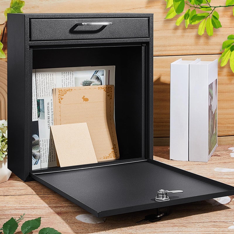Yaocom Locking Mailbox with Key for Outdoor 12 x 10.5 x 4.7 Inches Large Wall Mount Mail Box with Lock Security Mail Drop Metal Collection Boxes Hanging Secure Postbox(Black) - Image 5