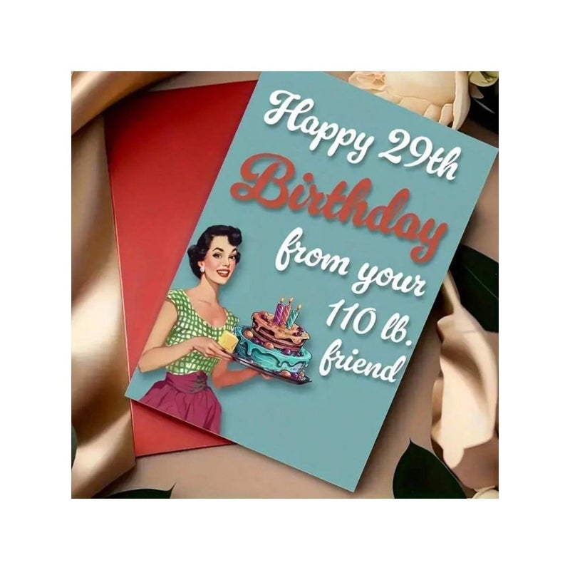 1pc Vintage Style Birthday Greeting Card, Suitable For Best Friend - Humorous 29th Birthday Wishes, With Envelope, Great As Women's Birthday Gift, Friendship Celebration Gift, Small Business Thank You  Card - Image 4